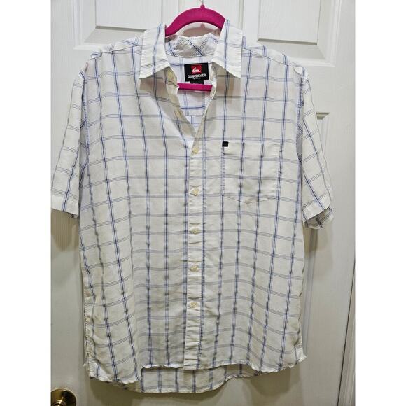 Quicksilver Y2K white and blue‎ windowpane check shirt, size Medium - Picture 1 of 5
